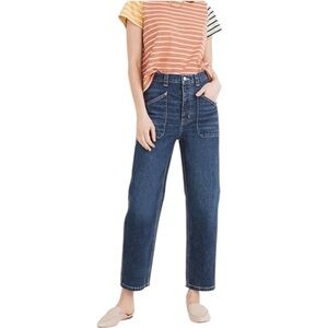 Rivet And Thread  High-Rise Relaxed Straight Jeans Dark Blue Pockets